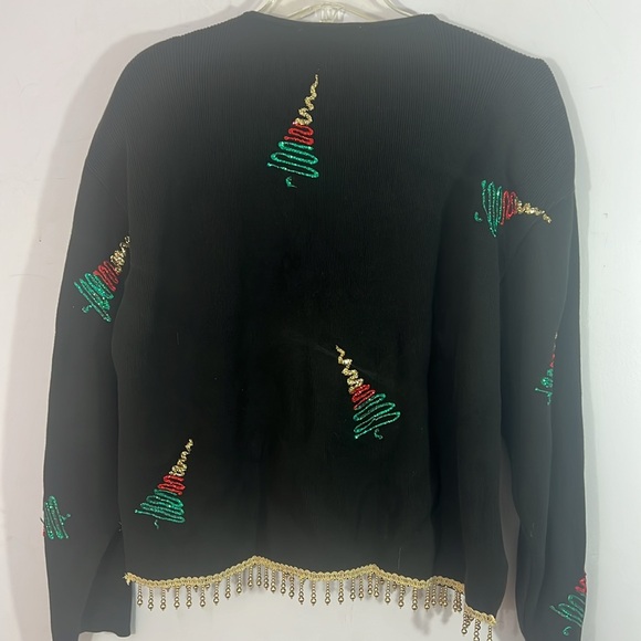 Great looking Shane Lee inc vintage Christmas sweater, beaded, glittered trees M - Picture 4 of 7